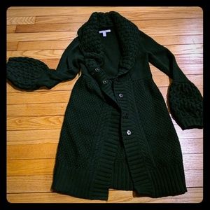 Long forest green chunky knit cardigan